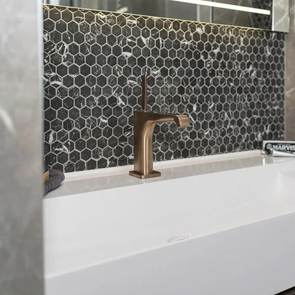 Nero Marquina Anti Slip Hexagon Glass Mosaics 11 3/4x11 1/2