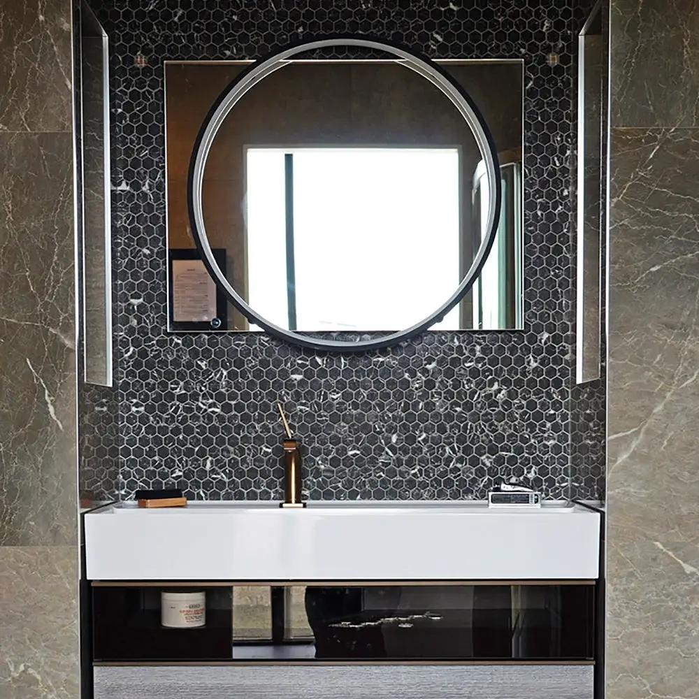 Nero Marquina Anti Slip Hexagon Glass Mosaics 11 3/4x11 1/2