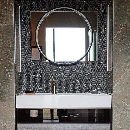 Nero Marquina Anti Slip Hexagon Glass Mosaics 11 3/4x11 1/2