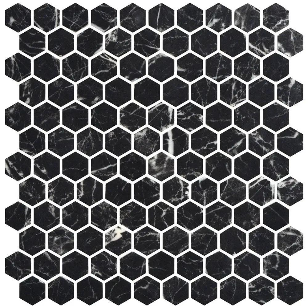 Nero Marquina Anti Slip Hexagon Glass Mosaics 11 3/4x11 1/2
