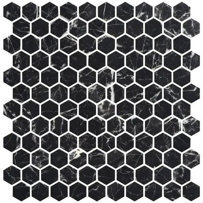 Nero Marquina Anti Slip Hexagon Glass Mosaics 11 3/4x11 1/2