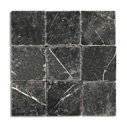 Nero Marquina Premium Tumbled Marble Tiles 4x4