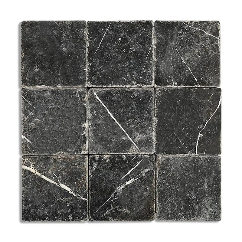 Nero Marquina Premium Tumbled Marble Tiles 4x4