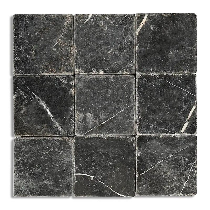 Nero Marquina Premium Tumbled Marble Tiles 6x6