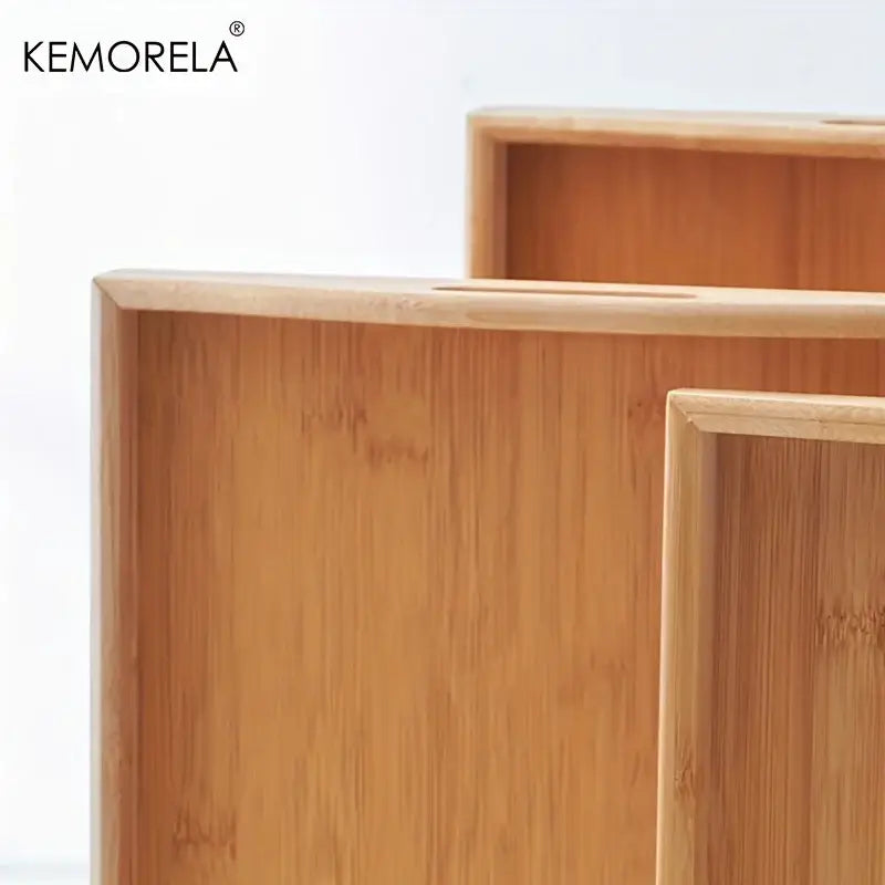 Nested light brown rectangular wooden trays kitchen storage organizer