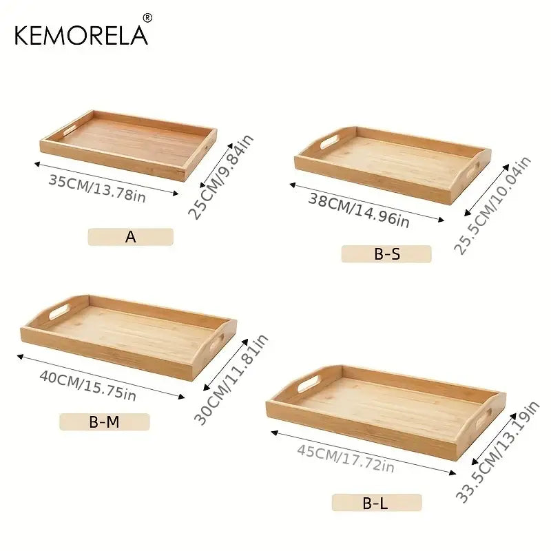 Nested light brown rectangular wooden trays kitchen storage organizer