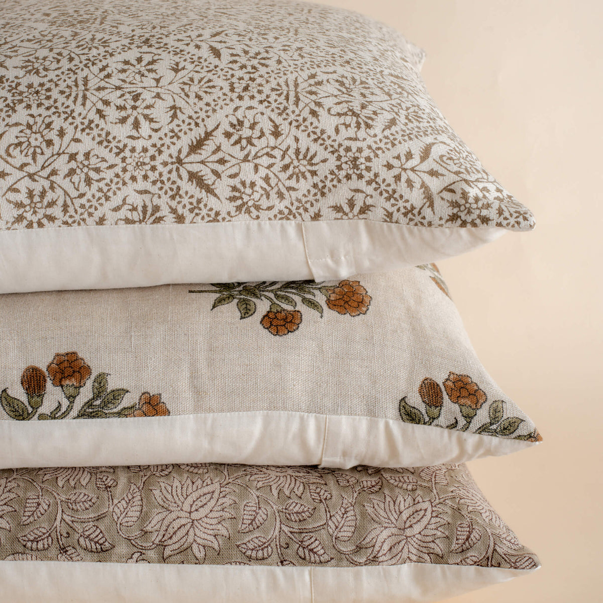 Mariella Floral Block Printed Pillow Cover | Mustard
