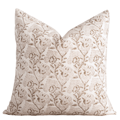 Magnolia Floral Block Printed Pillow Cover | Burgundy, Mustard
