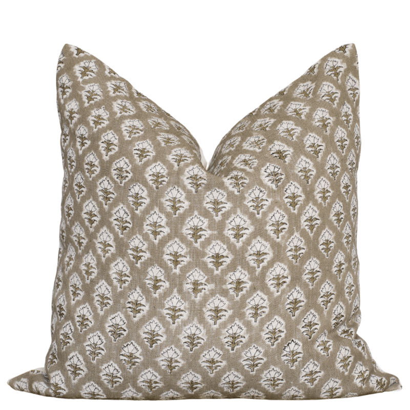 Rhea Floral Block Printed Pillow Cover | Mustard