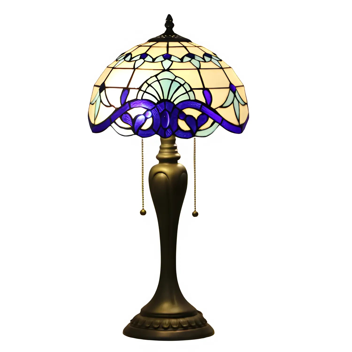 New Blue Tiffany-Inspired Lamp in Baroque Glass