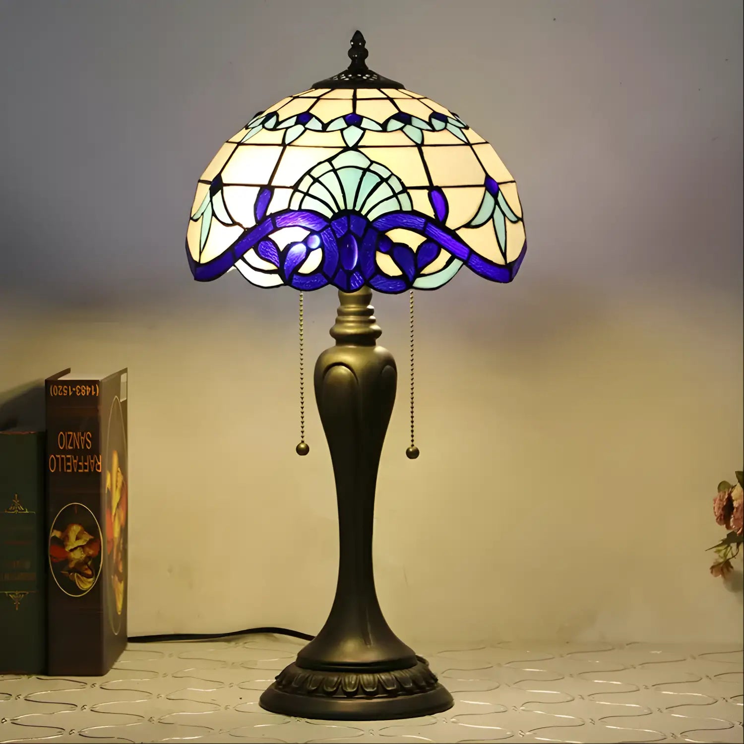 New Blue Tiffany-Inspired Lamp in Baroque Glass
