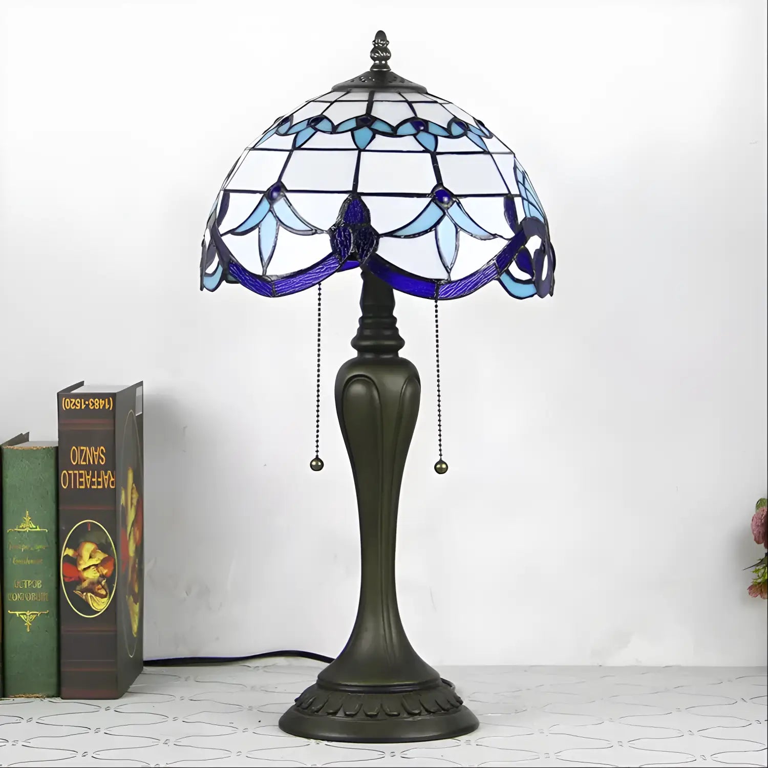 New Blue Tiffany-Inspired Lamp in Baroque Glass