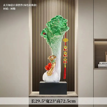 New chinese green & white ceramic cabbage ornament office decor