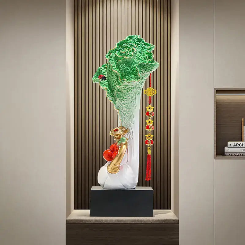 New chinese green & white ceramic cabbage ornament office decor