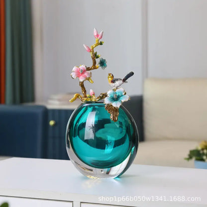 New chinese teal glass vases with enamel small ornaments living room
