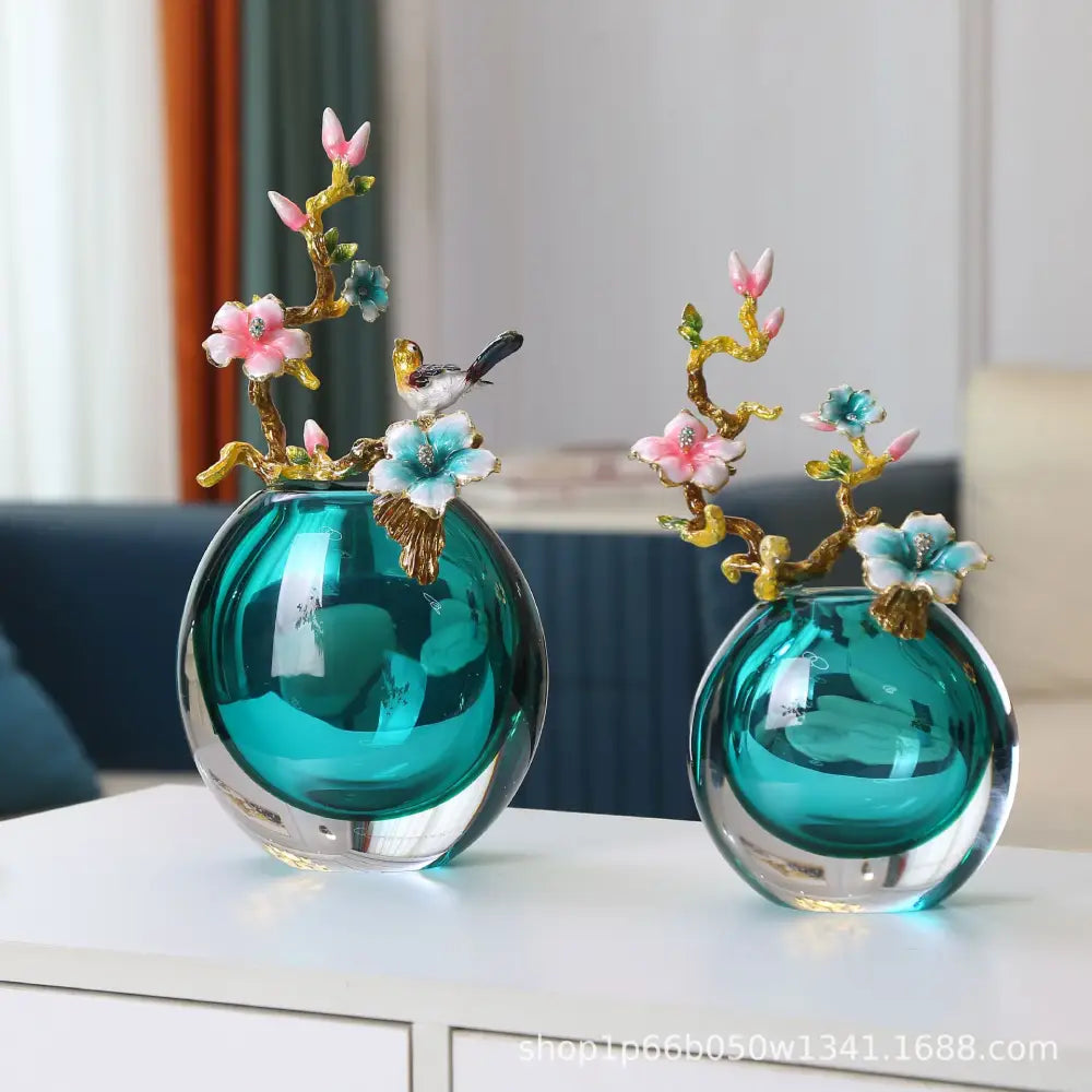 New chinese teal glass vases with enamel small ornaments living room