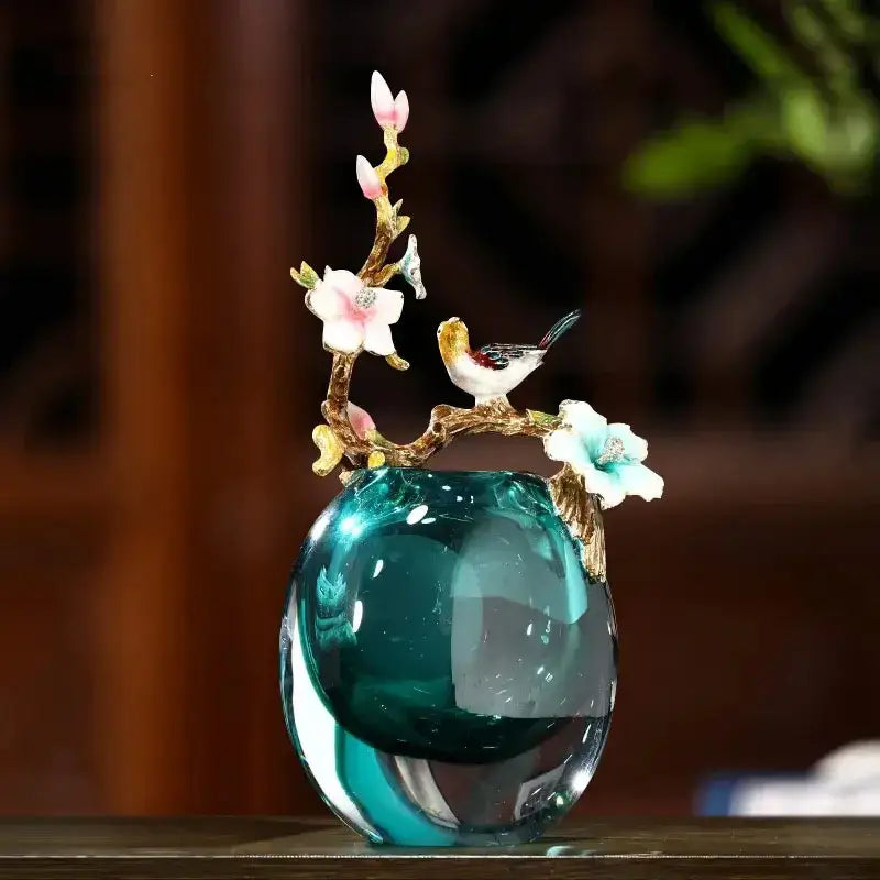 New chinese teal glass vases with enamel small ornaments living room