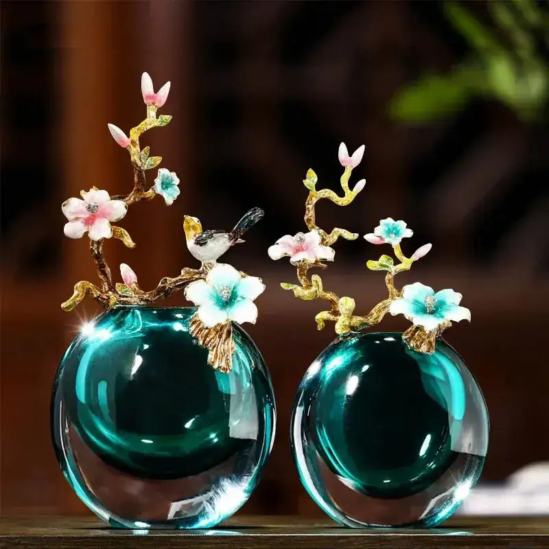 New chinese teal glass vases with enamel small ornaments living room