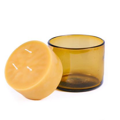 Pure Beeswax Candle in Blown Glass
