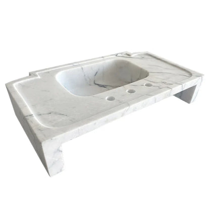 Turkish White Marble Wall-Mount Bathroom Sink Handcrafted Polished Finish 18 x 28 x 6