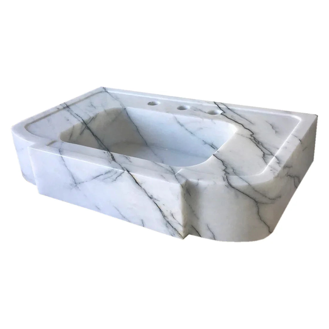 Turkish White Marble Wall-Mount Bathroom Sink Handcrafted Polished Finish 18 x 28 x 6