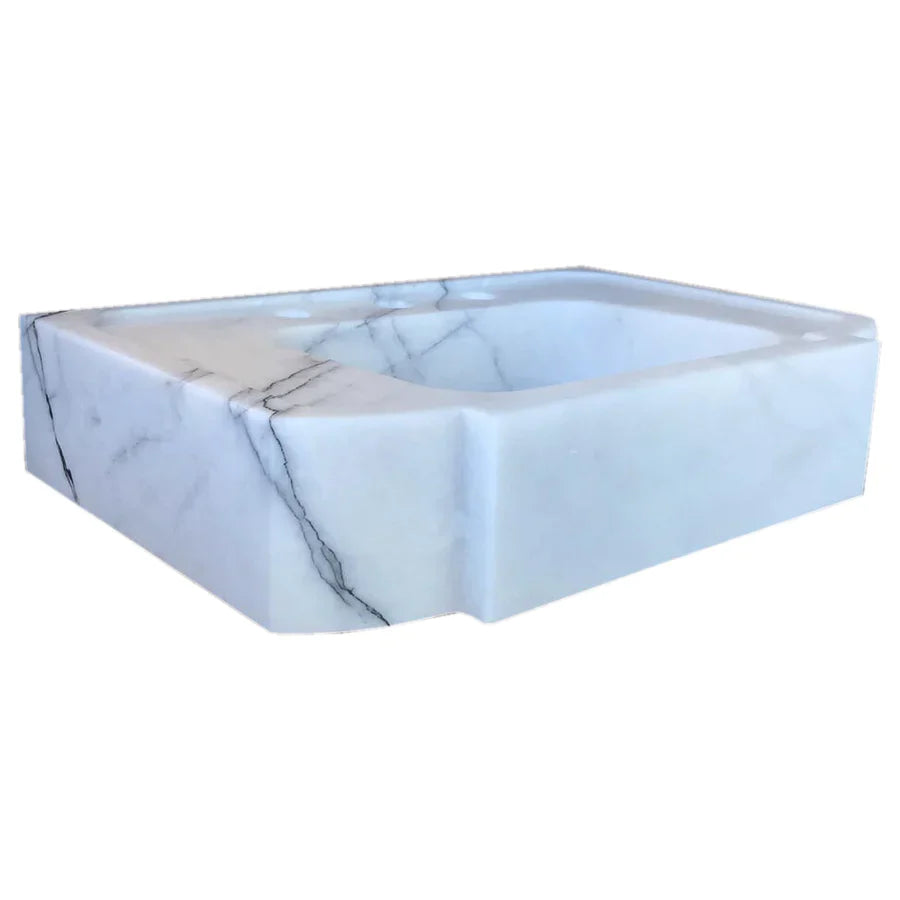 Turkish White Marble Wall-Mount Bathroom Sink Handcrafted Polished Finish 18 x 28 x 6