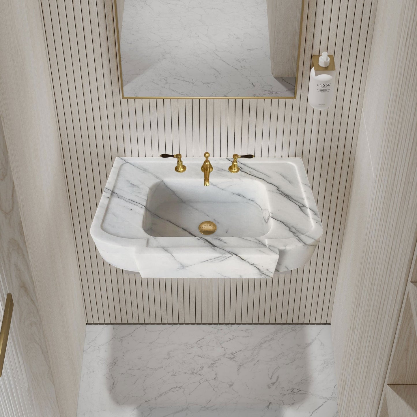 Turkish White Marble Wall-Mount Bathroom Sink Handcrafted Polished Finish 18 x 28 x 6
