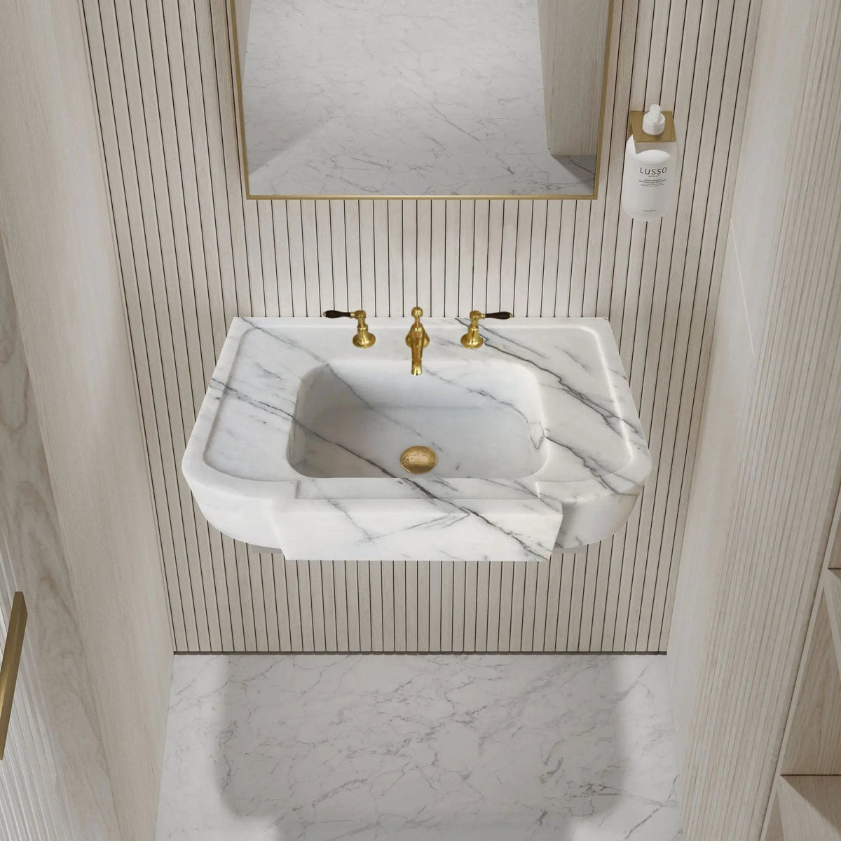 Handcrafted White Turkish Marble Wall Mount Bathroom Sink 18x28 Polished