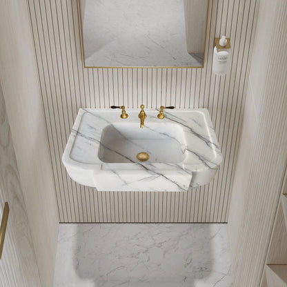 Handcrafted White Turkish Marble Wall Mount Bathroom Sink 18x28 Polished