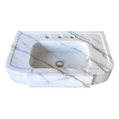 Turkish White Marble Wall-Mount Bathroom Sink Handcrafted Polished Finish 18 x 28 x 6