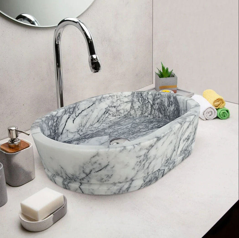 Handcrafted Turkish Marble Ellipse Wall Mount Sink 13.5x19.6x5