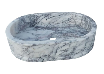 New York Marble Ellipse Shaped Wall-mount Bathroom Sink (W)13.5" (L)19.6" (H)5"