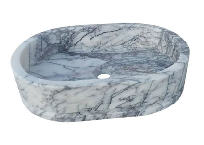 Handcrafted White Gray Marble Ellipse Wall Mount Sink 13