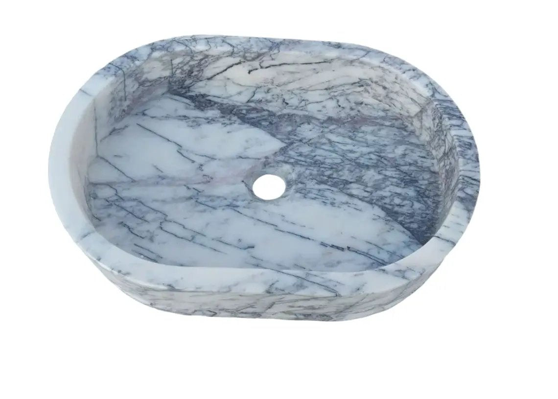 Handcrafted White Gray Marble Ellipse Wall Mount Sink 13