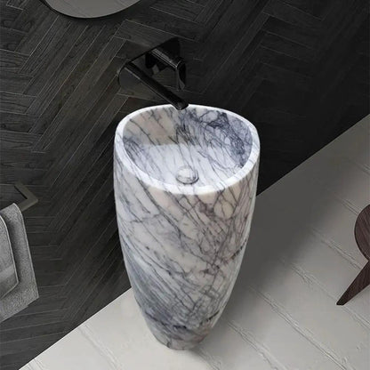 Curved Marble Pedestal Bathroom Sink With Sculptural Design 22X34