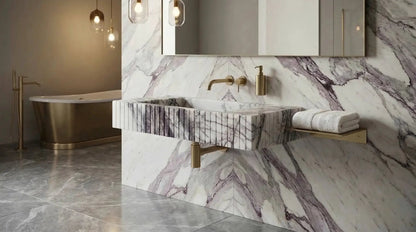 White Marble Fluted Wall Mount Bathroom Sink 12X20