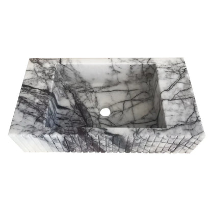 New York Marble Wall Mount Bathroom Sink Fluted Design with 12 by 20 by 5 Inch Size