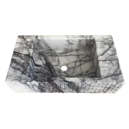 White Marble Fluted Wall Mount Bathroom Sink 12X20