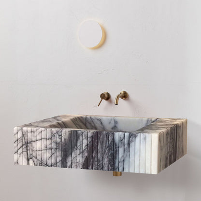 New York Marble Wall Mount Bathroom Sink Fluted Design with 12 by 20 by 5 Inch Size