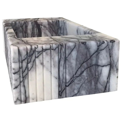 White Marble Fluted Wall Mount Bathroom Sink 12X20