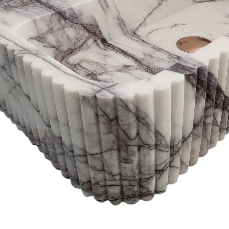 New York Marble Wall Mount Bathroom Sink Ribbed Textured Finish - 24 Inch Length