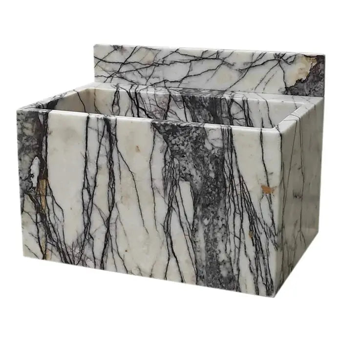 White Turkish Marble Wall Mount Bathroom Sink With Backsplash