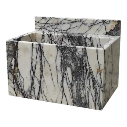White Turkish Marble Wall Mount Bathroom Sink With Backsplash