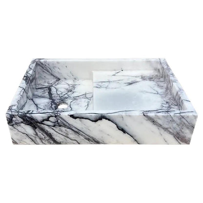 White Marble Wall Mount Bathroom Sink 16x24 Polished Rectangular Hand Carved
