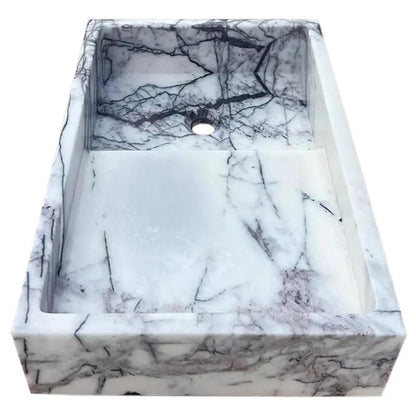 White Marble Wall Mount Bathroom Sink 16x24 Polished Rectangular Hand Carved