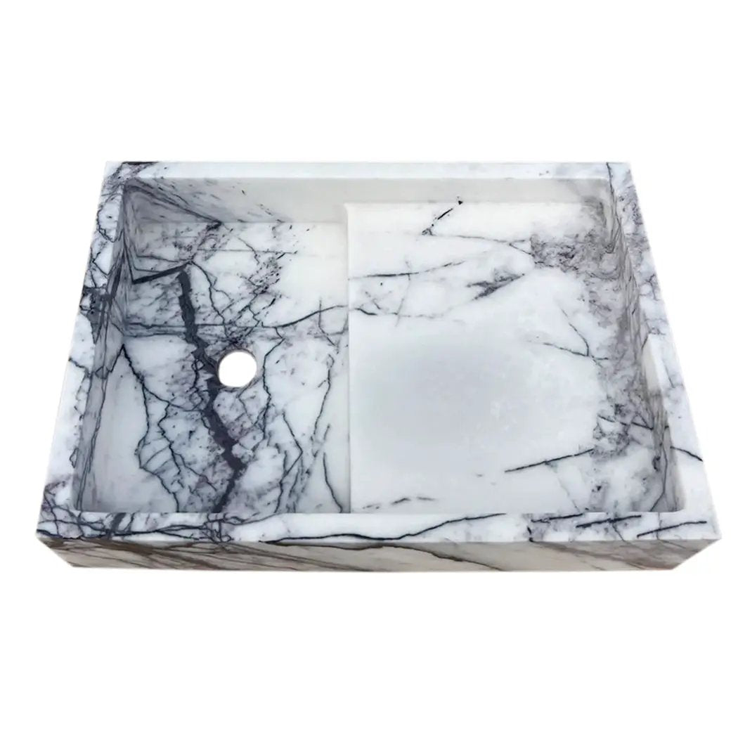 White Marble Wall Mount Bathroom Sink 16x24 Polished Rectangular Hand Carved