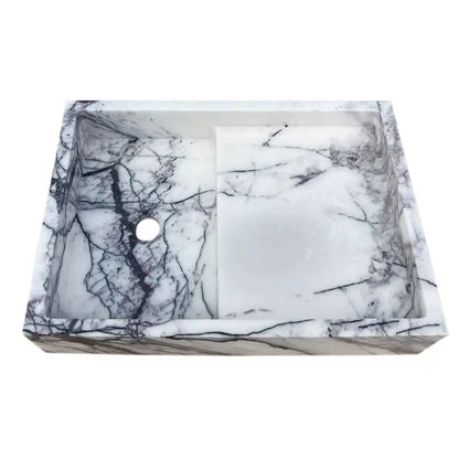 White Marble Wall Mount Bathroom Sink 16x24 Polished Rectangular Hand Carved