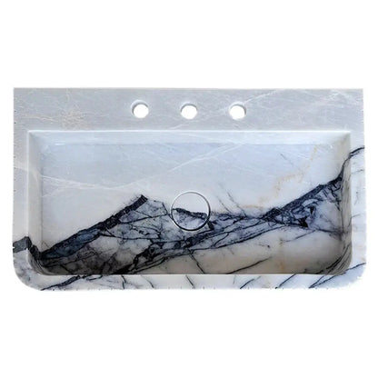 Premium White Fluted Marble Wall Mount Bathroom Sink 28 Inch Long