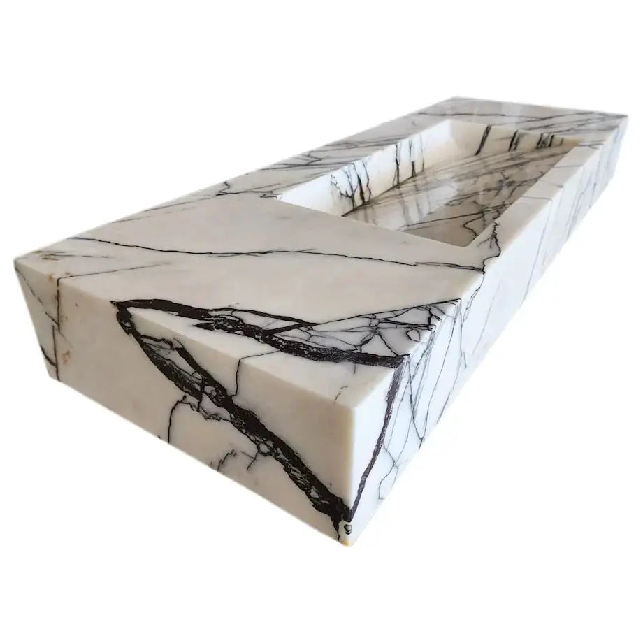 Handcrafted Wall Mount Natural Marble Bathroom Sink Polished