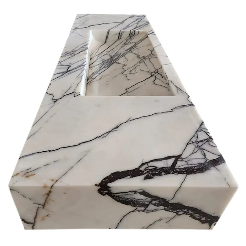 Turkish Marble Wall-mount Rectangular Bathroom Sink 43 Inch - Polished